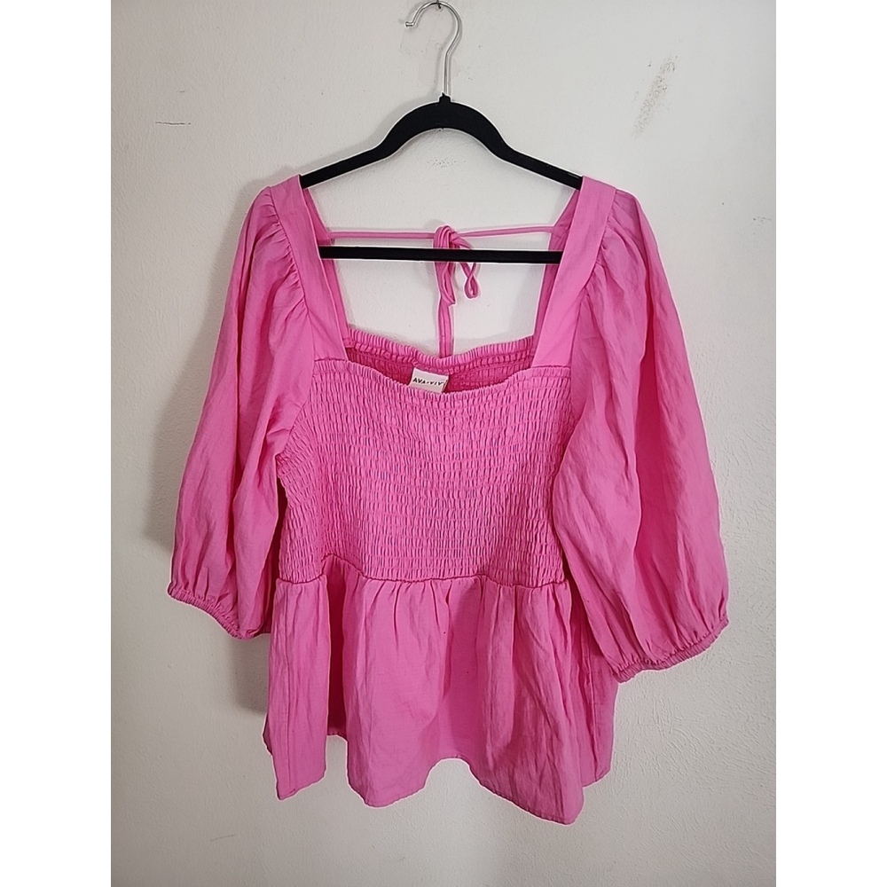 Ava & Viv Bright Pink Baby Doll Mid Sleeve Blouse Size 2X NWT